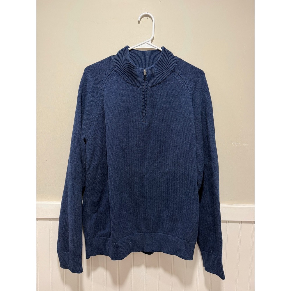 L.L. Bean Quarter Zip Sweater Long Sleeve Navy Preppy Casual Men Size Large